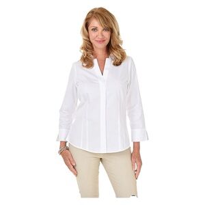 Foxcroft White V-Neck Hidden-Placket Button-Down Shirt